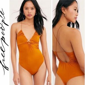 Free People Hit Play Bodysuit in Honey Ginger Size Medium